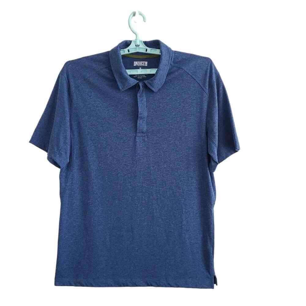 Duluth Trading Co Polo Shirt Men's M Blue Chambray Gusset Arms No Pocket Comfort